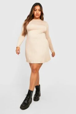 Vestito Skater Plus Size Basic A Maniche Lunghe 6 Vestito Skater Plus Size Basic A Maniche Lunghe -Negozio al dettaglio Vestiti gzz31222 stone xl 2