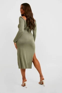 Vestito Midi Plus Size Con Cintura -Negozio al dettaglio Vestiti gzz31224 khaki xl 1