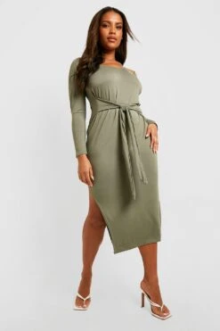 Vestito Midi Plus Size Con Cintura -Negozio al dettaglio Vestiti gzz31224 khaki xl 2