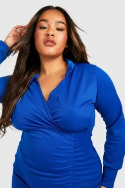 Vestito Camicia Plus Size Con Ruches -Negozio al dettaglio Vestiti gzz31274 cobalt xl 3