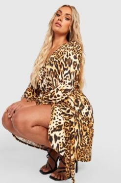 Vestito Scaldacuore Plus Size Seducente Leopardato -Negozio al dettaglio Vestiti gzz31307 brown xl 3