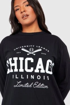Vestito T-shirt Plus Size Con Stampa Chicago -Negozio al dettaglio Vestiti gzz31378 black xl 2