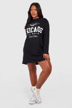 Vestito T-shirt Plus Size Con Stampa Chicago -Negozio al dettaglio Vestiti gzz31378 black xl 3