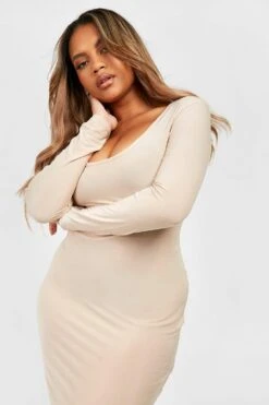 Vestito Midi Plus Size Seducente Con Scollo Rotondo -Negozio al dettaglio Vestiti gzz31395 stone xl 2