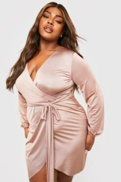 Vestito Midi Plus Size A Collo Alto Con Trama E Volant Sul Fondo -Negozio al dettaglio Vestiti gzz31466 stone xl 2