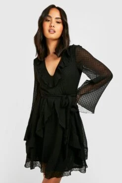 Vestito Skater In Rete Plumetis Con Volant