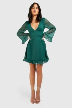 Vestito Skater In Rete Plumetis Con Scollo A V -Negozio al dettaglio Vestiti gzz31536 emerald xl 2