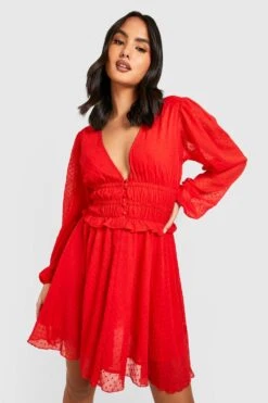 Vestito Skater In Rete Plumetis Con Bottoni