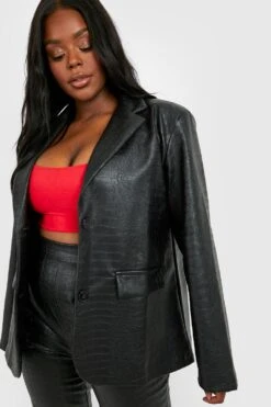 Vestito Blazer Plus Size Oversize In PU Effetto Coccodrillo -Negozio al dettaglio Vestiti gzz31615 black xl 2