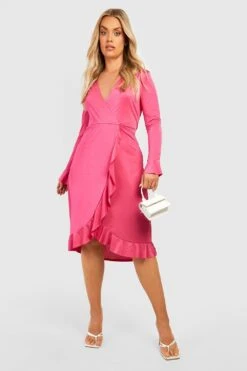 Vestito Scaldacuore Midi Plus Size Seducente Con Arricciature -Negozio al dettaglio Vestiti gzz31626 hot20pink xl 2