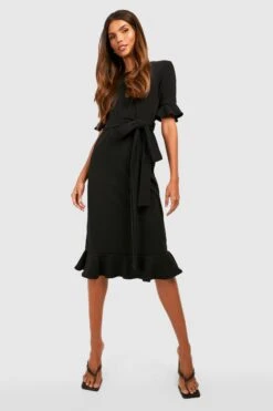 Vestito Midi Con Volant E Cintura