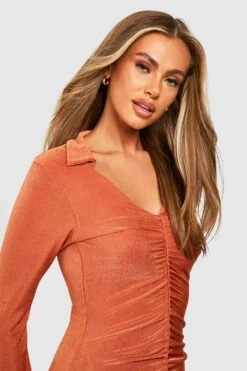 Vestito Midi Seducente In Acetato Con Ruches 7 Vestito Midi Seducente In Acetato Con Ruches -Negozio al dettaglio Vestiti gzz31793 rust xl 3