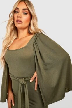 Vestito Midi Plus Size Con Maniche A Mantella Fascia Allacciata In Vita -Negozio al dettaglio Vestiti gzz31868 khaki xl 3