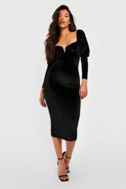 Vestito Midi Tall In Velluto Con Scollo A Cuore E Maniche A Sbuffo -Negozio al dettaglio Vestiti gzz31874 black xl 2