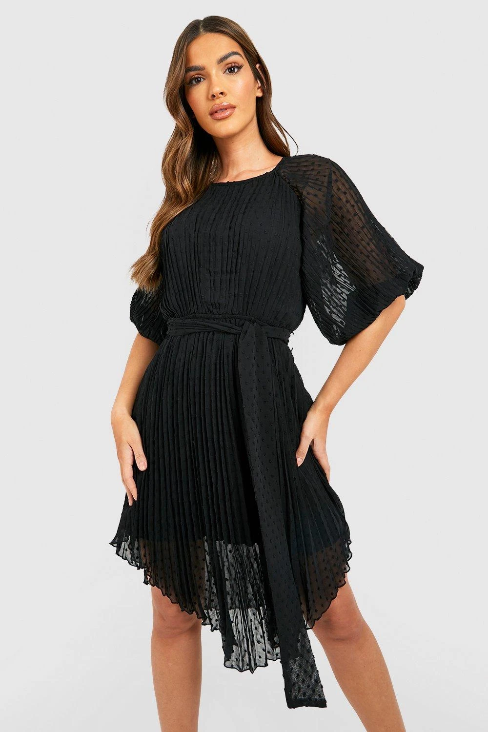 Vestito Midi In Rete Plumetis Con Maniche A Sbuffo 3 Vestito Midi In Rete Plumetis Con Maniche A Sbuffo - immagine 3