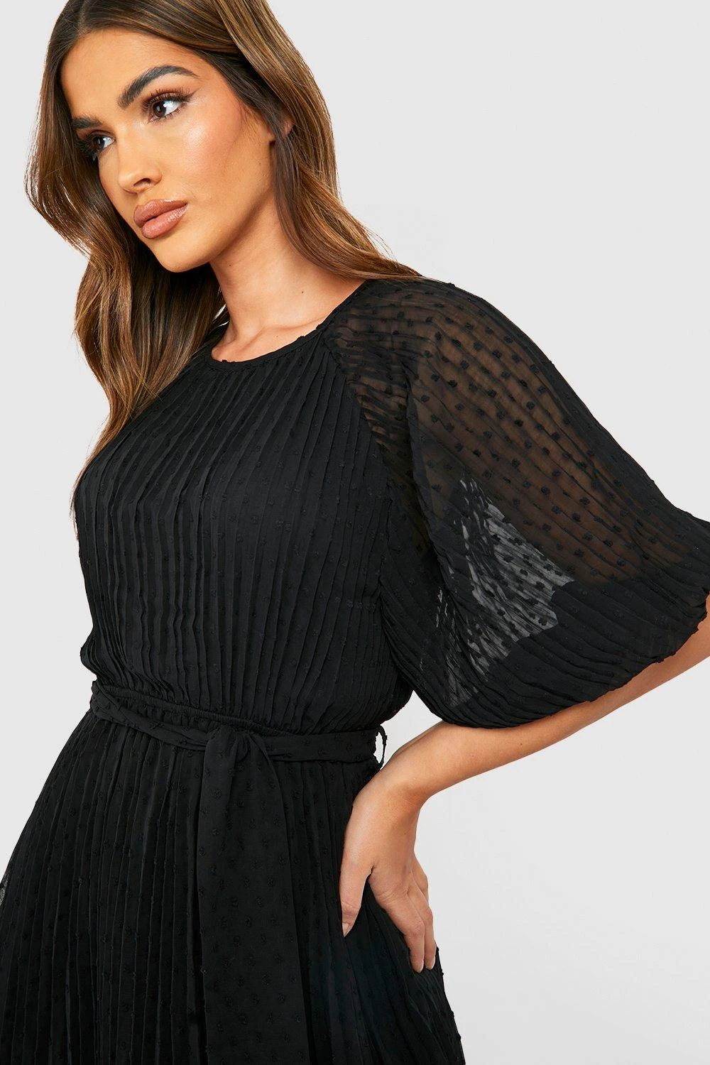 Vestito Midi In Rete Plumetis Con Maniche A Sbuffo 4 Vestito Midi In Rete Plumetis Con Maniche A Sbuffo - immagine 4