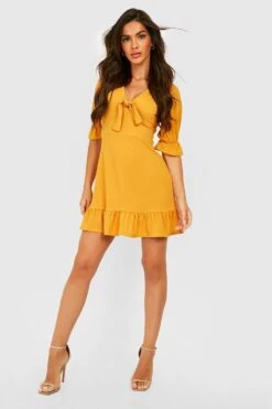 Vestito Skater Con Arricciature E Laccetti 6 Vestito Skater Con Arricciature E Laccetti -Negozio al dettaglio Vestiti gzz32029 mustard xl 2