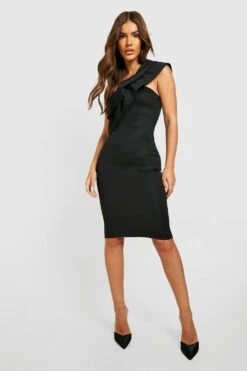 Vestito Midi Monospalla Con Arricciature