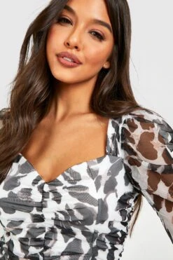 Vestito In Rete Leopardata A Maniche Lunghe Con Ruches Maniche Lunghe -Negozio al dettaglio Vestiti gzz32044 black xl 3