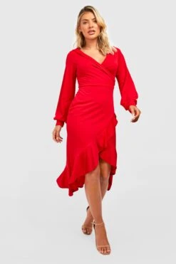 Vestito Scaldacuore Midi In Crêpe Con Arricciature 6 Vestito Scaldacuore Midi In Crêpe Con Arricciature -Negozio al dettaglio Vestiti gzz32136 red xl 2