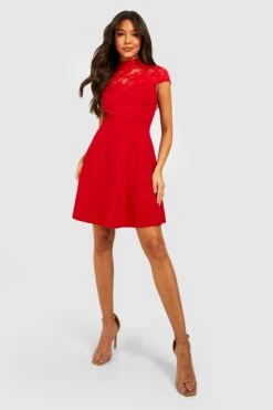 Vestito Skater A Collo Alto In Pizzo -Negozio al dettaglio Vestiti gzz32149 red xl 2