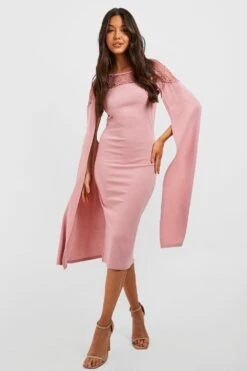 Vestito A Trapezio Con Inserti In Pizzo E Maniche A Mantella -Negozio al dettaglio Vestiti gzz32152 rose xl 2