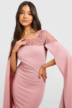 Vestito A Trapezio Con Inserti In Pizzo E Maniche A Mantella -Negozio al dettaglio Vestiti gzz32152 rose xl 3