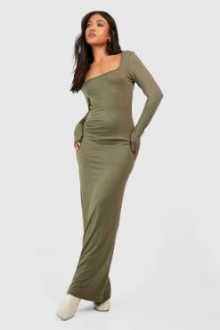 Vestito Maxi Petite A Maniche Lunghe Con Scollo Quadrato -Negozio al dettaglio Vestiti gzz32220 khaki xl 2