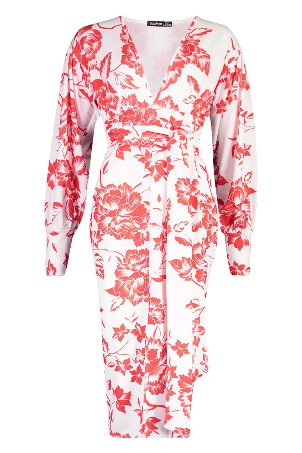 Vestito Midi Con Stampa A Fiori, Scollo Profondo E Laccetti In Vita 3 Vestito Midi Con Stampa A Fiori, Scollo Profondo E Laccetti In Vita - immagine 3