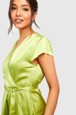 Vestito Longuette In Raso A Maniche Lunghe -Negozio al dettaglio Vestiti gzz32272 chartreuse xl 2