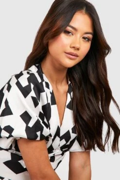 Vestito Longuette In Fantasia Astratta Con Maniche A Sbuffo E Fondo Sceso -Negozio al dettaglio Vestiti gzz32274 black xl 3