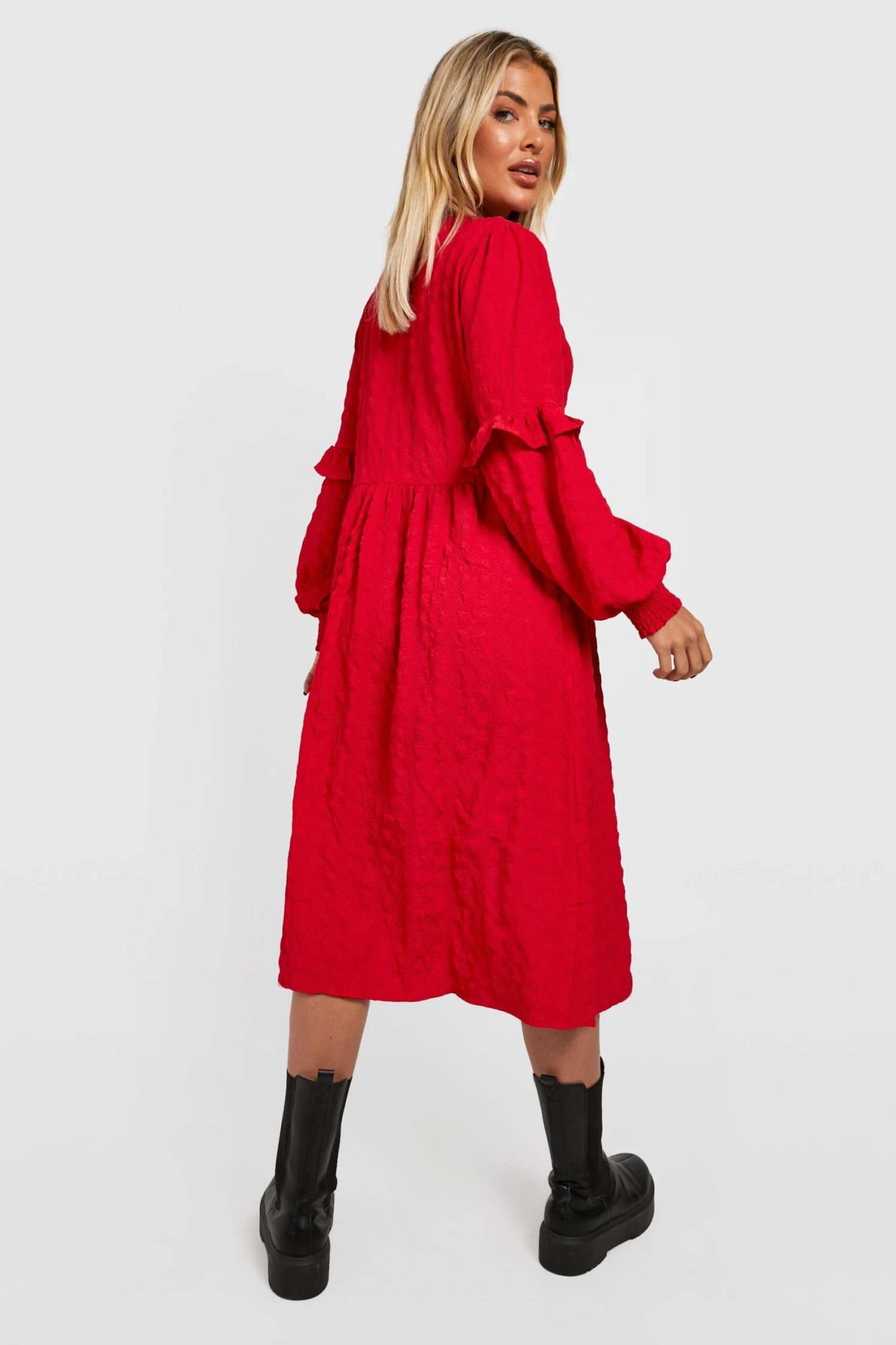 Vestito Smock Con Trama E Balze 2 Vestito Smock Con Trama E Balze - immagine 2