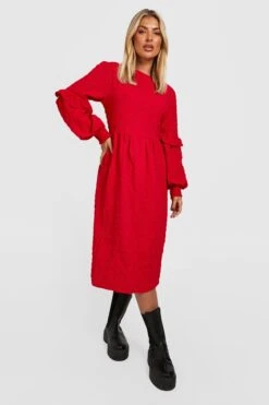 Vestito Smock Con Trama E Balze 6 Vestito Smock Con Trama E Balze -Negozio al dettaglio Vestiti gzz32298 red xl 2