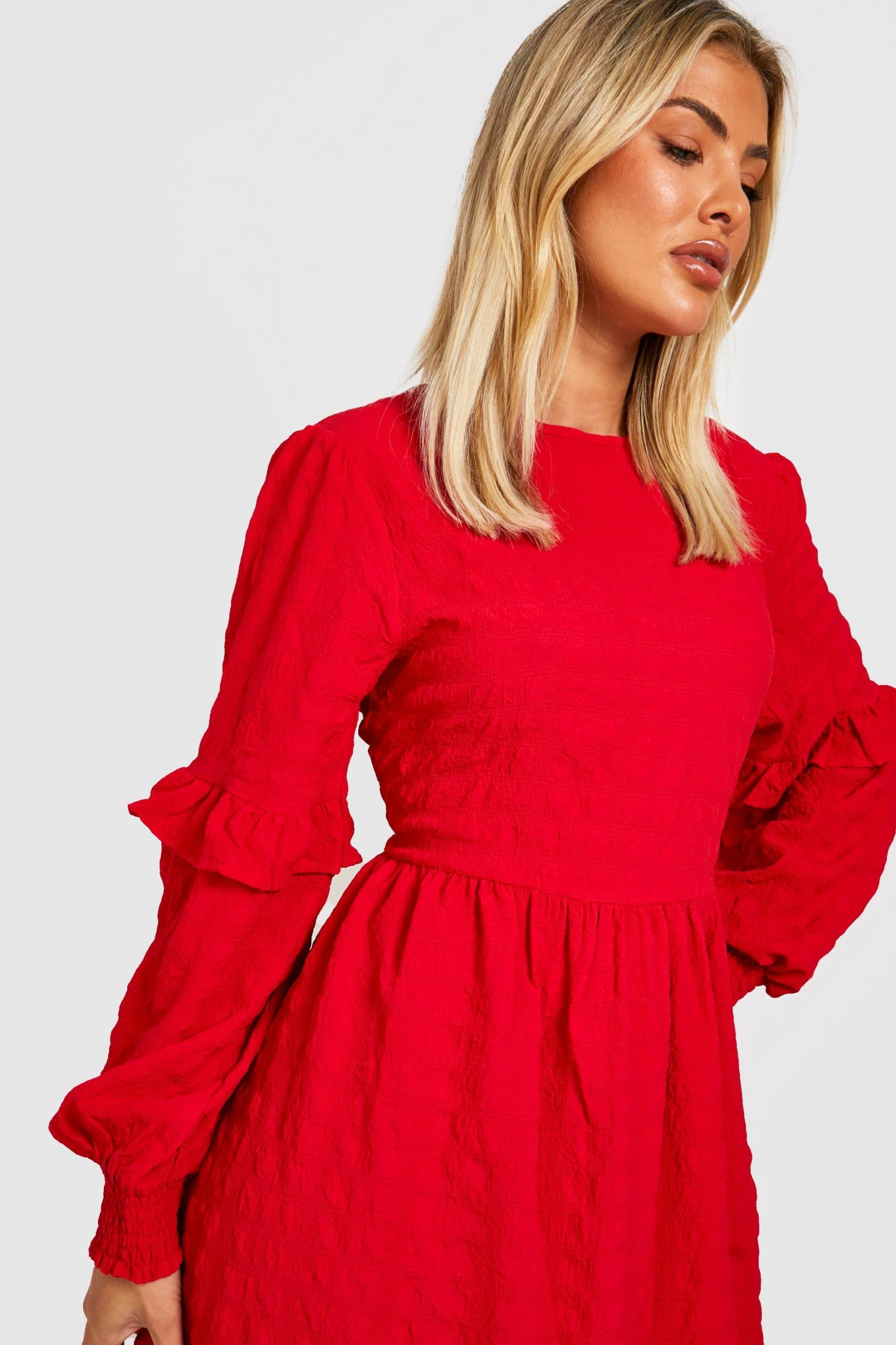 Vestito Smock Con Trama E Balze 4 Vestito Smock Con Trama E Balze - immagine 4