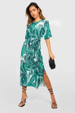 Vestito Midi Plissettato In Fantasia Tie Dye