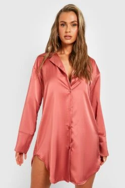 Vestito Camicia Oversize In Raso -Negozio al dettaglio Vestiti gzz32370 terracotta xl 2