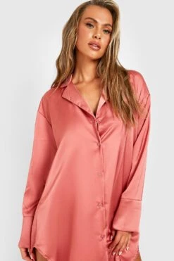Vestito Camicia Oversize In Raso -Negozio al dettaglio Vestiti gzz32370 terracotta xl 3