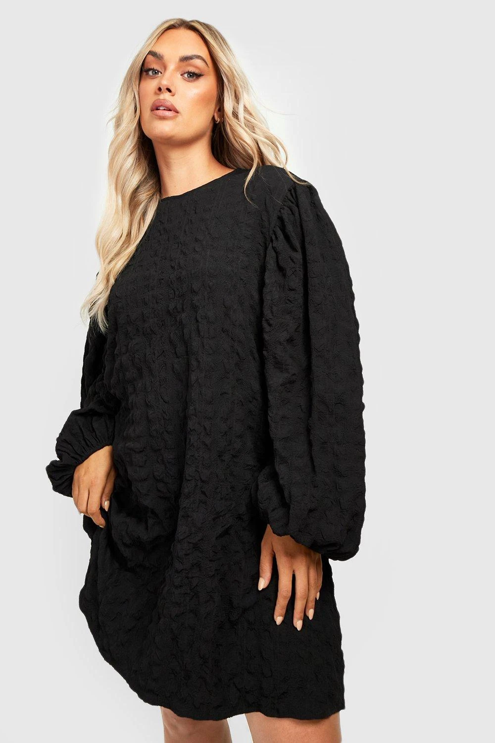 Vestito Grembiule Plus Size A Maniche Lunghe Con Trama 3 Vestito Grembiule Plus Size A Maniche Lunghe Con Trama - immagine 3