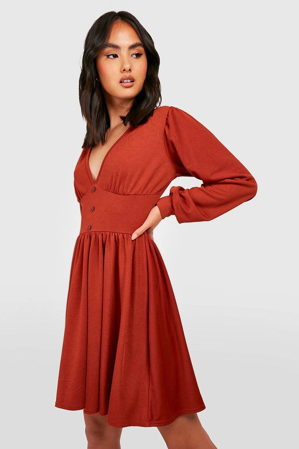 Vestito Skater A Maniche Lunghe Stile Corsetto Con Bottoni 3 Vestito Skater A Maniche Lunghe Stile Corsetto Con Bottoni - immagine 3