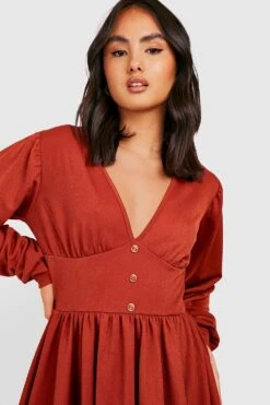 Vestito Skater A Maniche Lunghe Stile Corsetto Con Bottoni 7 Vestito Skater A Maniche Lunghe Stile Corsetto Con Bottoni -Negozio al dettaglio Vestiti gzz32418 rust xl 3