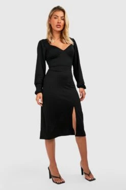 Vestito Skater Midi A Maniche Lunghe Con Spacco