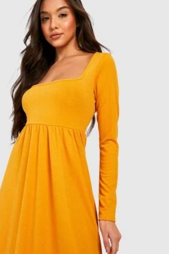 Vestito Grembiule Midi A Maniche Lunghe Con Scollo Quadrato -Negozio al dettaglio Vestiti gzz32424 mustard xl 2