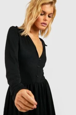 Vestito Skater A Maniche Lunghe Con Scollo Profondo 7 Vestito Skater A Maniche Lunghe Con Scollo Profondo -Negozio al dettaglio Vestiti gzz32425 black xl 3