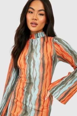 Vestito A Trapezio Plissettato A Collo Alto Con Stampa -Negozio al dettaglio Vestiti gzz32446 rust xl 3