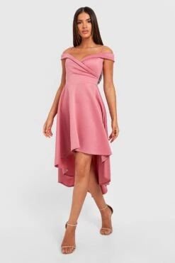 Vestito Midi Hi Lo In Scuba Con Spalle Scoperte