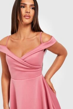 Vestito Midi Hi Lo In Scuba Con Spalle Scoperte -Negozio al dettaglio Vestiti gzz32526 blush xl 3