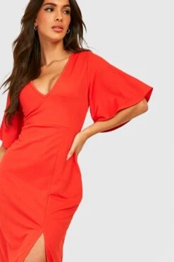 Vestito Midi Con Scollo Profondo E Maniche Ad Angelo -Negozio al dettaglio Vestiti gzz32527 orange xl 3