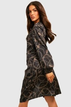 Vestito Camicia Scaldacuore In Raso Con Stampa Di Catene -Negozio al dettaglio Vestiti gzz32581 black xl 1