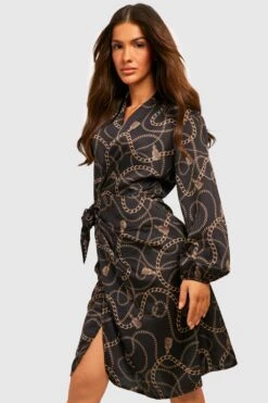 Vestito Camicia Scaldacuore In Raso Con Stampa Di Catene -Negozio al dettaglio Vestiti gzz32581 black xl 2