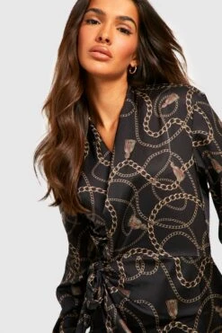 Vestito Camicia Scaldacuore In Raso Con Stampa Di Catene -Negozio al dettaglio Vestiti gzz32581 black xl 3